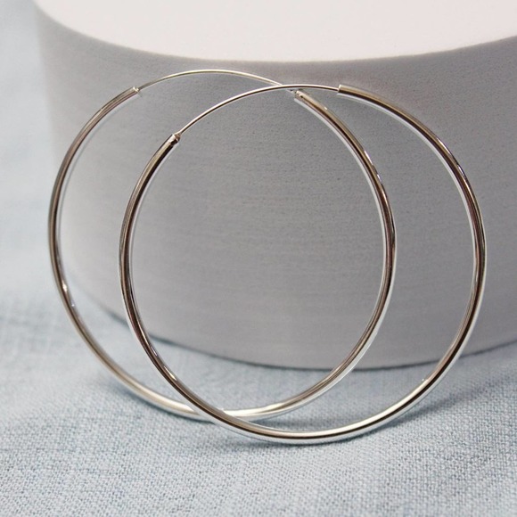New Large 2 Inch Wide 925 Silver Hoop Earrings E48 - Picture 3 of 3